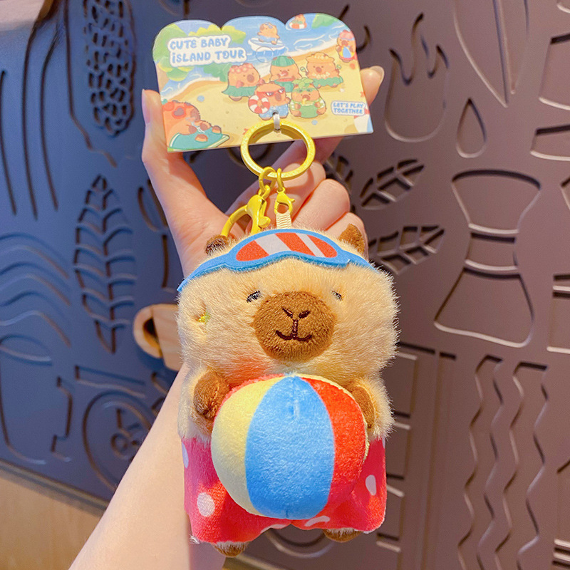 ELOAL Stylish Capybara Island Vacation Plush Bag Charm