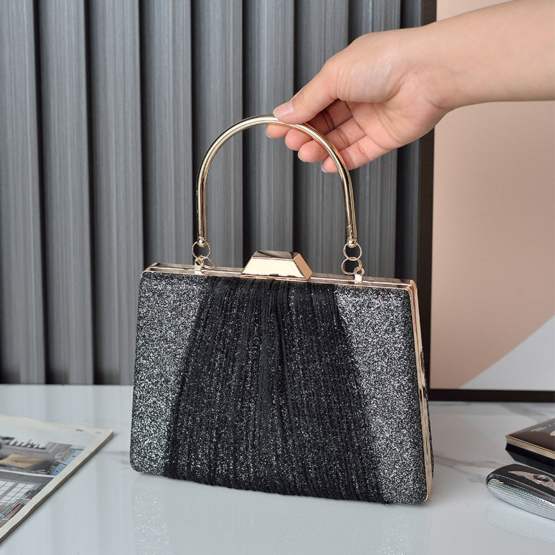 ELOAL Stylish Evening Clutch Bag with Glitter Drape Pleat Design