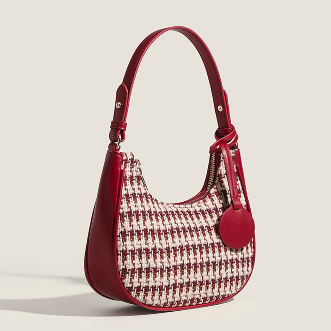 ELOAL Stylish Women's Saddle Bag in Houndstooth Design