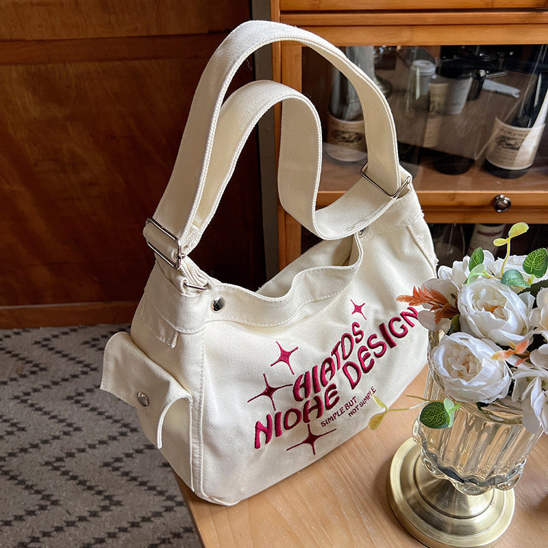 ELOAL Stylish Embroidered Nylon Canvas Student Messenger Bag