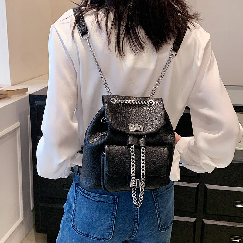 ELOAL Stylish Diamond Pattern Chain Small Backpack