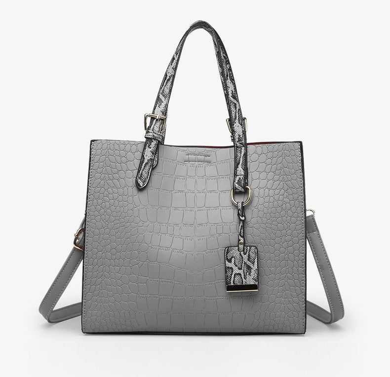 ELOAL Stylish Crocodile Pattern Shoulder Handbag with Pendant