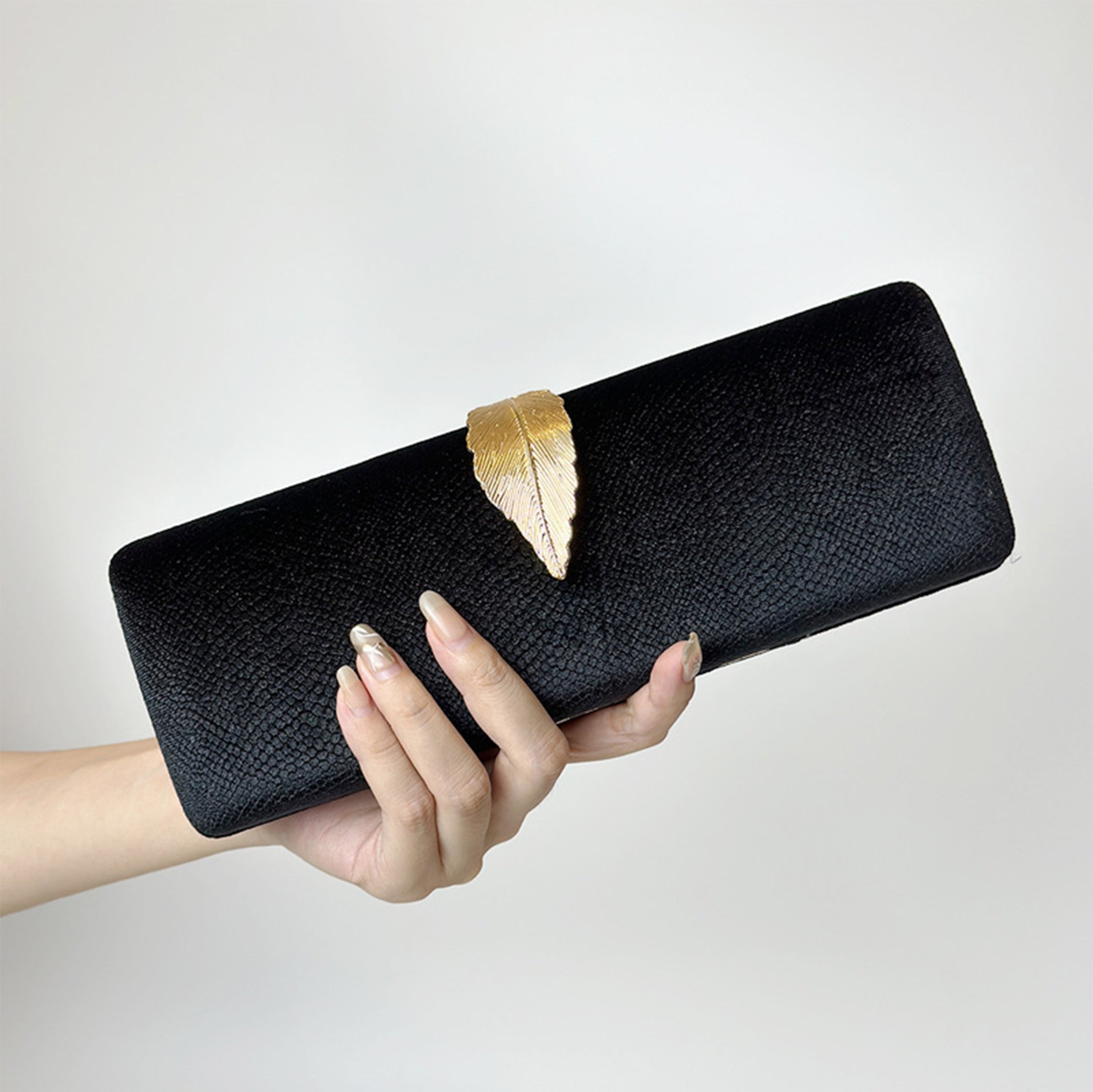 ELOAL Elegant Velvet Leaf Buckle Evening Clutch Handbag