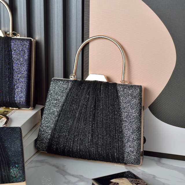 ELOAL Stylish Evening Clutch Bag with Glitter Drape Pleat Design