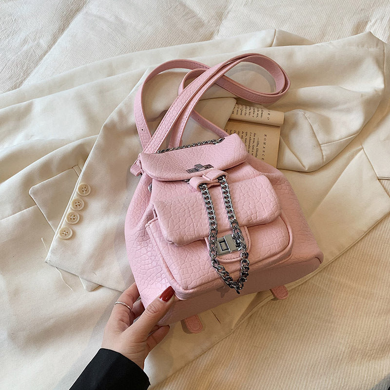 ELOAL Stylish Diamond Pattern Chain Small Backpack