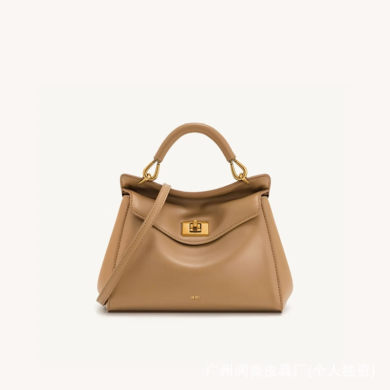 ELOAL Stylish Genuine Leather Lock Handbag for Women