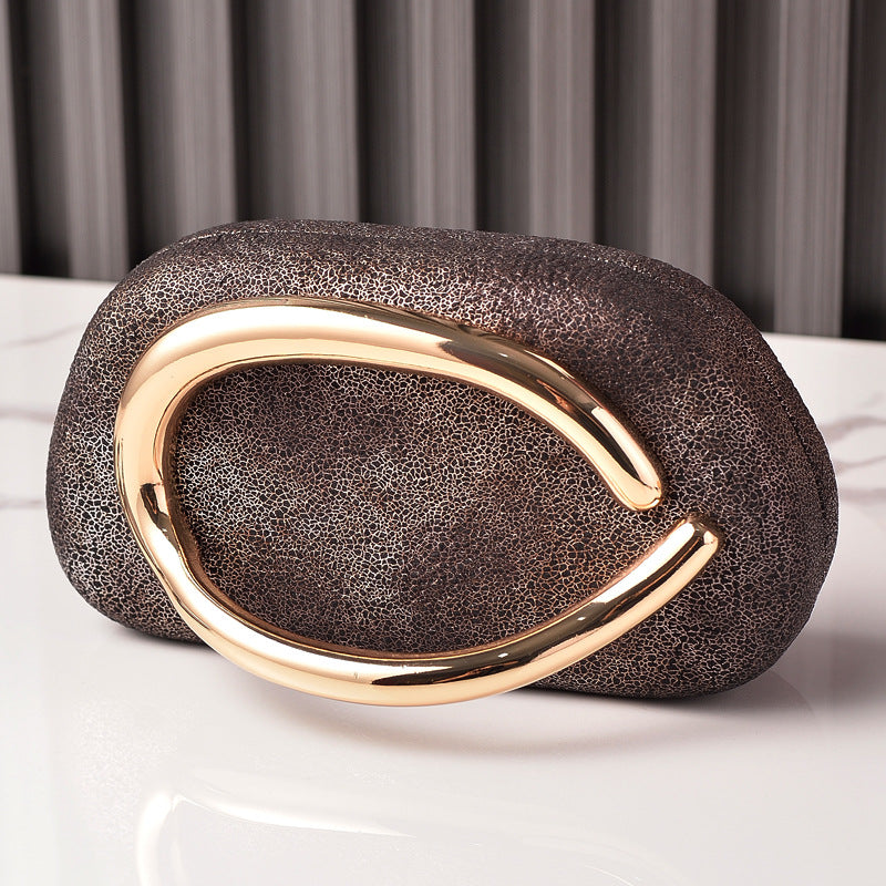 ELOAL Stylish Sculptural Gold Handle Clutch Bag