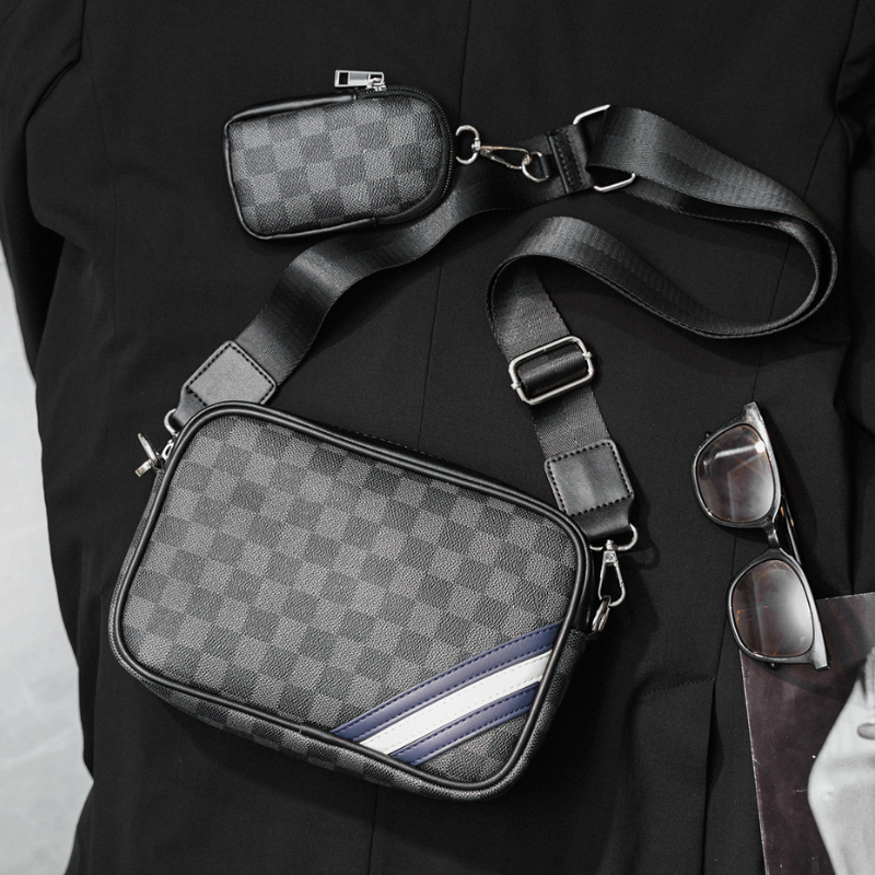 ELOAL Stylish Men's Plaid Crossbody Bag for Fashionable Looks