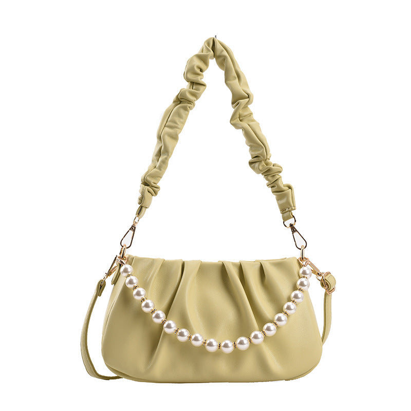 ELOAL Stylish Wrinkled Cloud Bag with Pearl Chain Strap